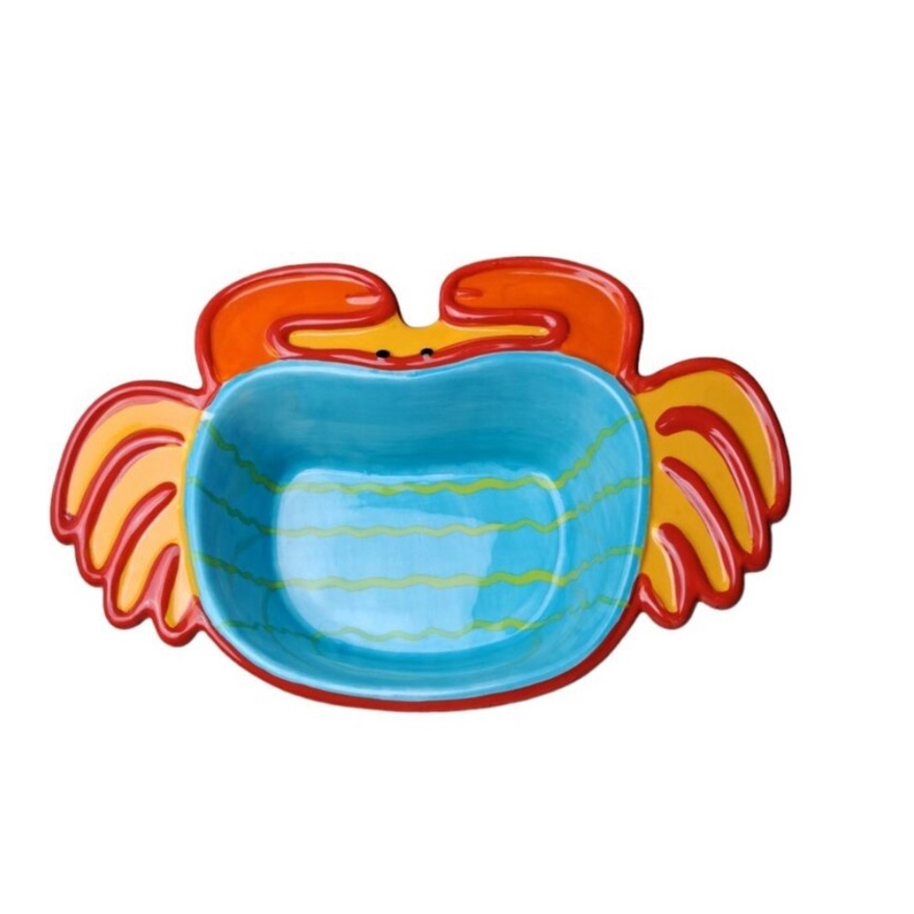 NWT Ceramic Crab Serving Bowl~Denis East Intern~Dip Salsa~Red Orange Yellow